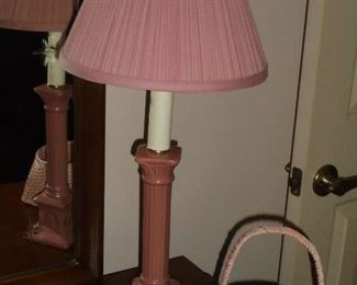 Pink candle stick lamp w/ pink shade 