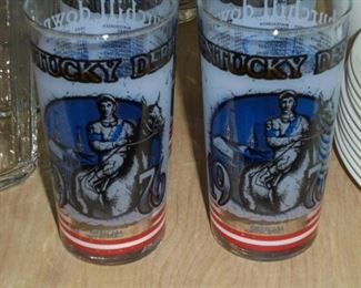 8 blue Kentucky Derby glasses 1976