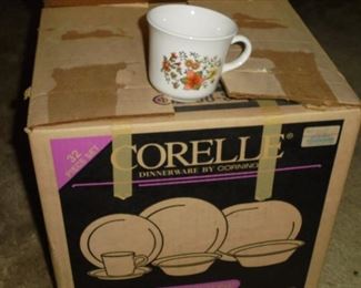 NIB (never used) 32 pc Corelle Dinnerware -  6 dinner plates/6 luncheon plates/6 soup/cereal bowls/ 6 cups/6 saucers/ 1 - 1 qt serving bowl/ 1 - 12 1/2" serving platter