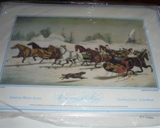 4 Currier & Ives Placemats "Trotting Cracks" on the snow