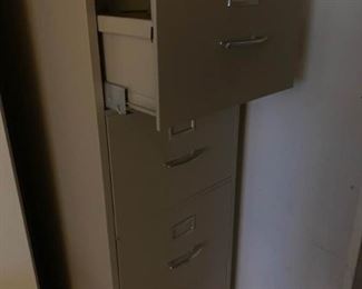 Large Beige Metal Filing Cabinet with Silver Handles