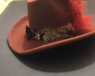 Mens Miller Bros. Burgundy Feathered Beaver Hat