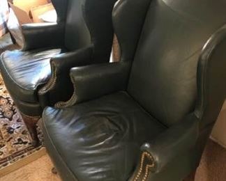 North Hickory Hunter Green Leather King Chairs
