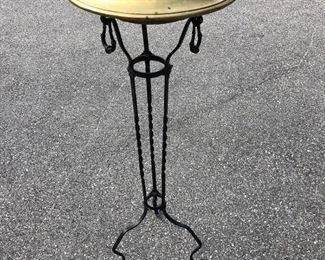 Garden Arts and Crafts Wrought Iron.  Brass with copper planter measures approx. 40 in. tall by 17 in. wide