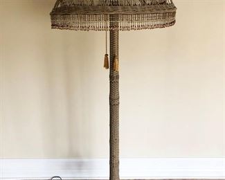 Wicker Floor Lamp.  Very nice, with prism decorations with beading along the edges.