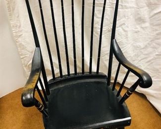 Hitchock style rocking chair, black with floral stencil.