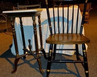 Hitchcock Chair and Marble Top Side Table