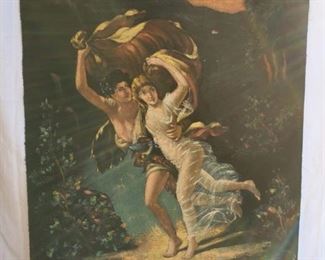 The Storm.  Reproduction oil painting of The Storm by Pierre Auguste Cot, measures approx. 25 in tall x 26 in wide.