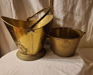 Brass pot and coal bin.