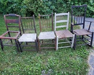 Vintage estate chairs, cained seats and rocking chair. Nice early chairs ready to repurpose and up cycle.