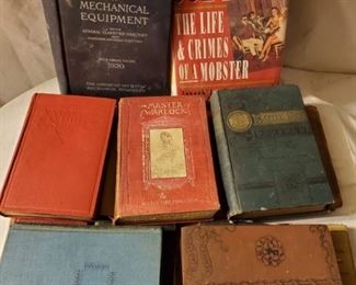 Estate book lot includes Joe Dogs, The Life and Crimes of a Mobster, Condensed Catalogues of Mechanical Equipment, Master Warlock, Connecticut Walk Book, Heaven by D.L. Moody, The Soul of a Bishop, HG Wells, Geer's Hartford City Directory 1867, etc. Many vintage estate books and guides.