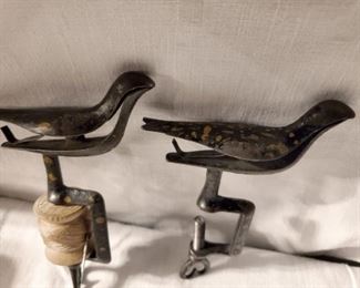 2 Antique Sewing Bird Clamp with Various sewing Products.