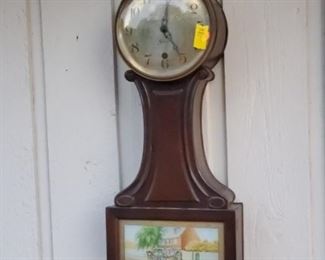 Vintage Sessions Banjo clock with eagle finial, reverse painted glass.