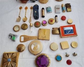Estate Collectibles.  Including vintage lighters, compact mirrors, golden spoons and other accessories.