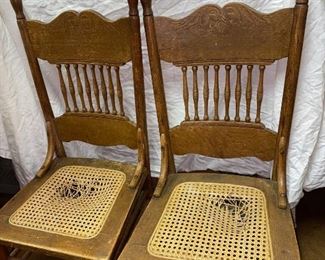 Set of 8 matching Oak country press back farm house chairs.