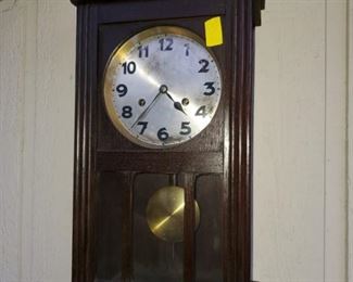 Vintage Regulator Wall Clock, key wind with pendulum.