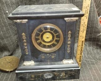 E Howard Clock Co., Boston, Mass. Marble mantel clock with nice incising, ornate dial.