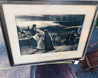 Framed, The Return from Calvary vintage religious lithograph.