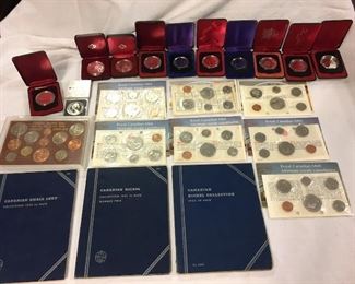Canadian and Foreign coin collection includes Canadian silver dollars, Great Britain proof set, Canadian proof sets, Canadian Small Cent Collection 1920 to Date, Canadian Nickel Collection 1961 to Date Number Two, Canadian Nickel Collection 1922 to Date, etc. Sat-Lot #23