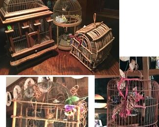5 Vintage birdcages including wood and iron, wicker, metal dome shaped. (ce) Sat-Lot #102