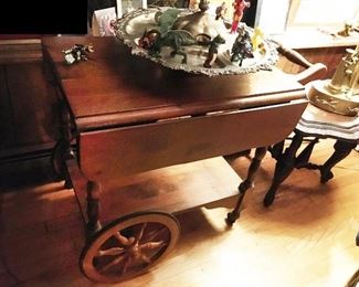 Wooden Tea Cart with silverplate Lazy Susan. (ce) Sat-Lot #122