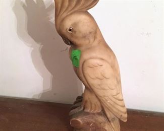 Vintage Alabaster Cockatoo statue, measures approx. 13 inches tall (some damage to top crest feather). (ce) Sat-Lot #124
