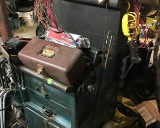 Mid-Century metal chest, filled, vintage metal tackle box, The Foster Line, additional tool box, filled, all being sold as found. Local Connecticut area buyers: Would prefer to have picked up in person by buyer or representative.  Pick up date to be scheduled after auction.  This is a life and bulkhead for removal of large items.  Sat-Lot #198