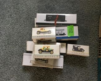 Miniature auto mobile and train models in original boxes. Sat-Lot #213