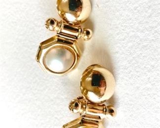 14kt gold 12mm genuine Mabe pearl earrings.  9.5 grams or approx. 6.1 dwt. (ce) - Sun Lot #12