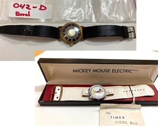 Vintage Mickey Mouse watch, electric Timex wrist watch with original box and papers.  Vintage Ernst Borel Cocktail Kaleidoscope Mystery Dial wrist watch -356400-30329- on back, Swiss patent. (ce) - Sun Lot #42D