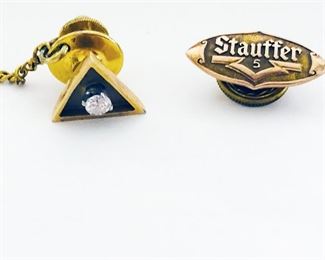 14kt Gold Tie Pins, black onyx with diamond and Stauffer 5. (ce) - Sun Lot #42E