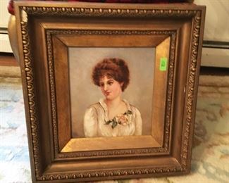 Vintage Estate oil painting, portrait on canvas in vintage gold gilt frame.  Measures approx. 18.5 inches x 20 inches, matching painting Lot 48. (ce) - Sun Lot #47
