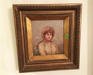 Vintage Estate oil painting, portrait on canvas in vintage gold gilt frame.  Measures approx. 18.5 inches x 20 inches, matching painting Lot 47. (ce) - Sun Lot #48