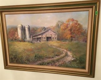 Ellenshaw signed oil painting, barn landscape, on canvas, framed. Measures approx. 31 inches tall x 43 inches wide. (ce) - Sun Lot #49