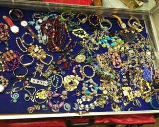 Estate jewelry lot includes bracelets, watches, earrings, necklaces, beads, Dr. Suess charm bracelet, etc. All being sold as one lot! Case is not included. - Sun Lot #54A