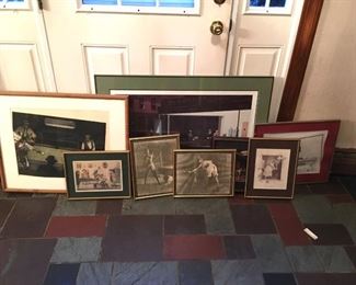 8 Framed Billiards Prints including Edward Hopper and the American Imagination, New Yorke Magazines, whimsical dragon pen and ink, vintage pool room ladies, etc.  Great for decorating your game room or man cave. (ce) - Sun Lot #57A