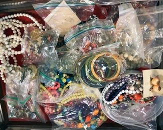 Estate jewelry includes beads, bangle bracelets, earrings, etc. Case is not included. - Sun Lot #67A