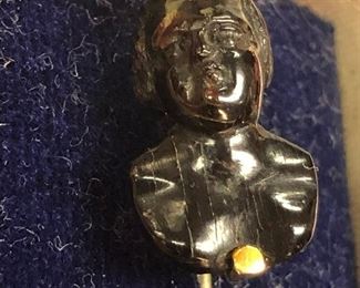 Estate stick pin, we believe it to be Beethoven, but we look forward to bidder input on identifying this bust! Wooden stick pin, very unique! - Sun Lot #69A
