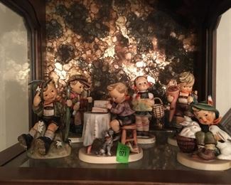 Estate Collection of 6 Hummel figurines including Playmates, Little Bookkeeper, Mountaineer, Sister, Little Scholar, and Secret Path Boy.  Hummel by W. Goebel, W. Germany. (ce) - Sun Lot #71