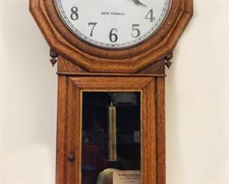 Seth Thomas Oak No. 3 Wall Hanging Regulator Clock. Also originally hung in railroad station, Baltimore and Ohio Railroad Company, Baltimore MD..  Has the original weight, original pendulum and original paperwork.  Was in running order at the estate - Sun Lot #109