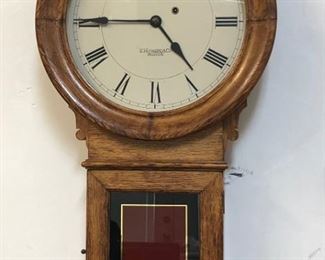 E. Howard, Boston, Ma, Oak #70 Wall Regulator clock with weight and original label, all in running condition. - Sun Lot #113