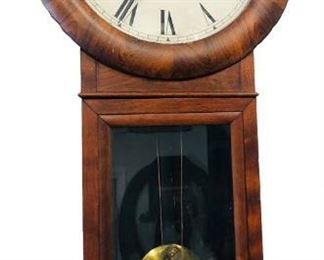 Seth Thomas #2 Regulator Clock, Weight Driven, unusual Mahogany and burl wood case, originally hung in railroad station, has original key, pendulum, weight and was in running order at the estate. - Sun Lot #115