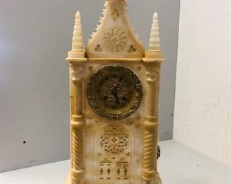 French Cathedral Clock.  Very unusual, very architectural, French Cathedral Clock.  Hair spring, high grade movement. Measures approx. 21.5 inches tall. - Sun Lot #116