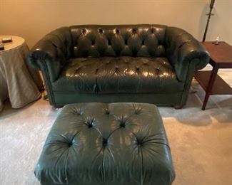 Ethan Allen leather loveseat and ottoman