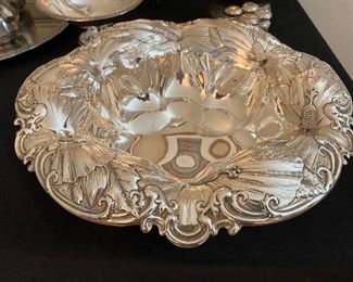 Whiting 12” sterling bowl with hibiscus blossom design