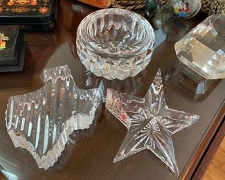 Waterford paperweights and ashtray with Tiffany & Co emerald cut paperweight