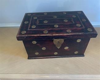 # 46	$7.00 was $28.00    Decorative wood box with metal circles	
