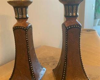 # 49 $3.00 was $12.00 Candlestick holders ceramic pair 10"H	
