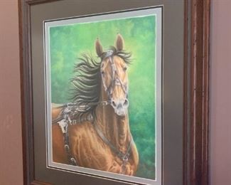 # 58	$19 was $38.00   Commissioned Michigan artist Horse painting professionally frame and matted 32"H x 28"W	

