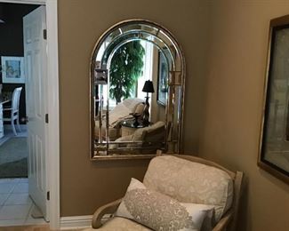 # 66	$233.00 was $466   Vintage Metal Beveled  Wall Mirror good condition. has a crack on the top left 35"H x 50.5"W 	
